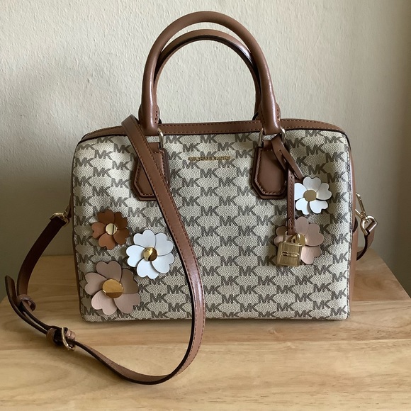 Michael Kors Brown and Cream Floral Duffel - Picture 1 of 15